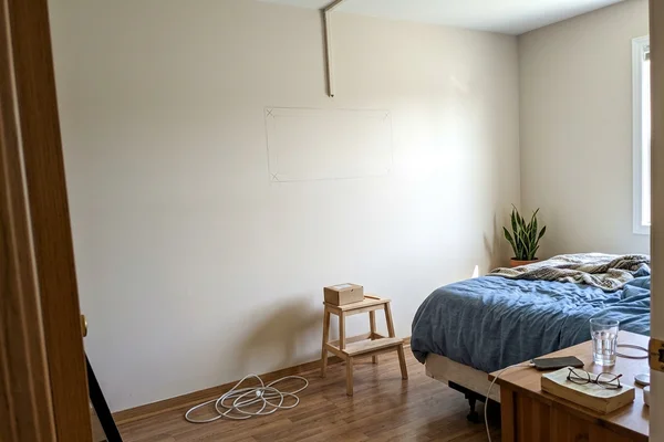 Bedroom wall marked out before installation