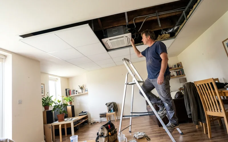 Ceiling void showing the space needed above a cassette unit