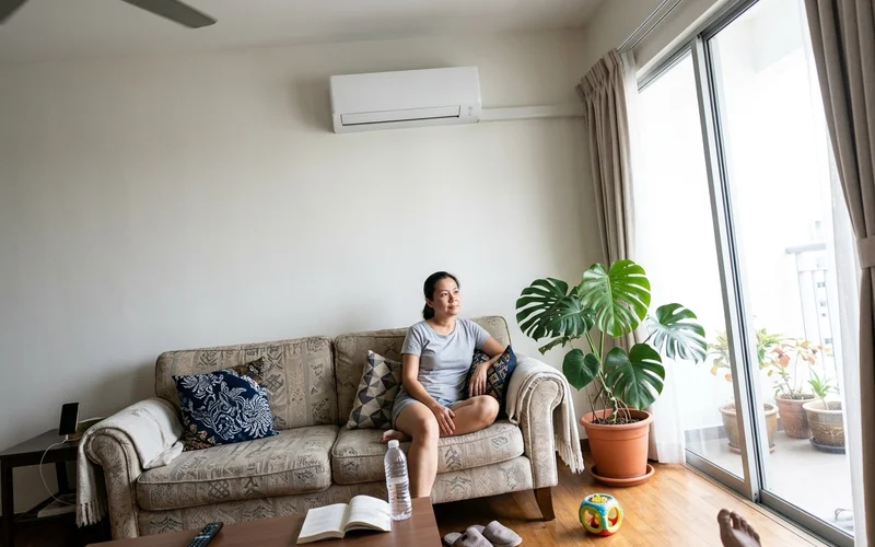 Newly installed wall aircon in a bright living room