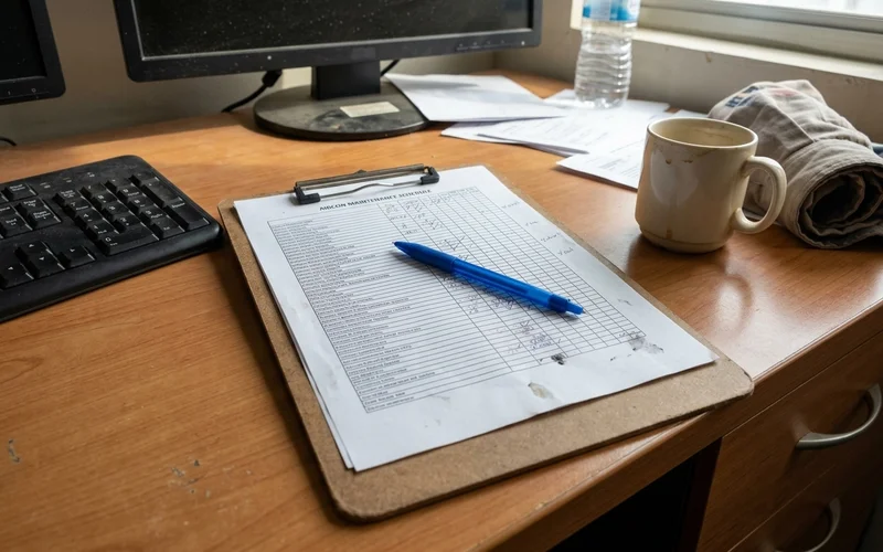 Aircon maintenance schedule listing units and service dates