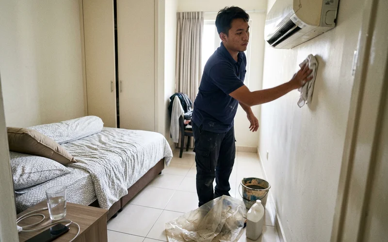 Technician cleaning up after a chemical wash