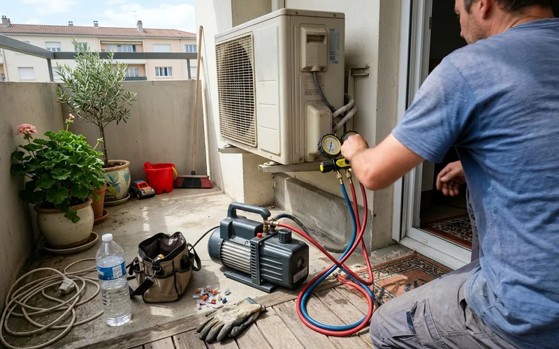 Vacuum pump connected to the outdoor unit service port