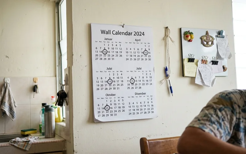 Calendar with aircon service dates marked every three months