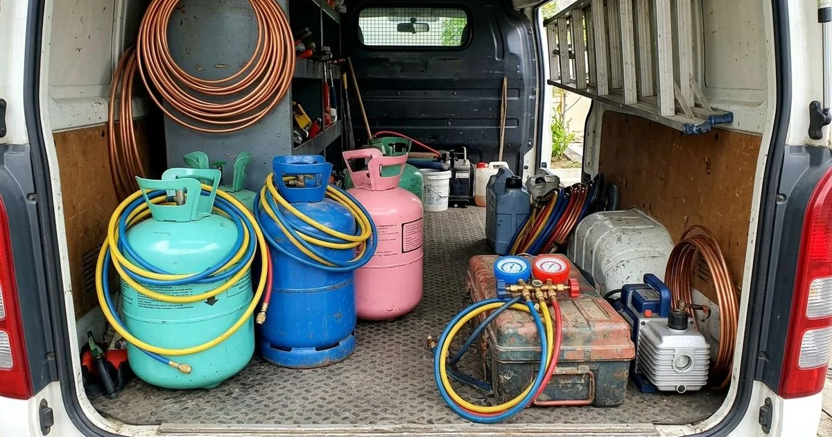 Refrigerant cylinders in a technician's service van