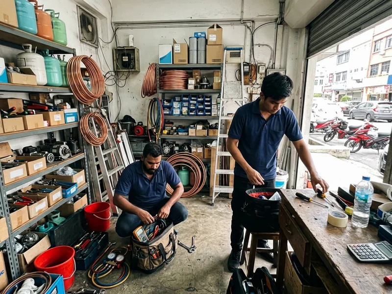 Aircon Expert workshop in Kuala Lumpur with parts and equipment